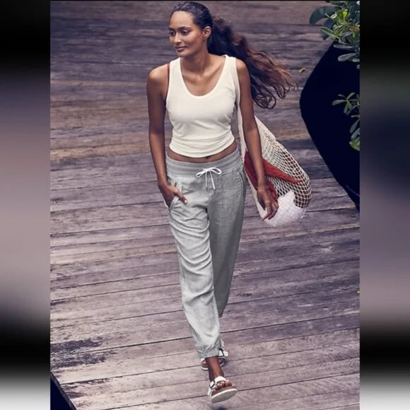 ATHLETA 6 Gray Heather Cabo Linen Jogger Pants Drawstring - Picture 1 of 10